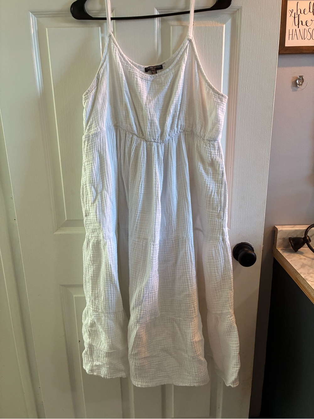 Celsea & Theodore White Gauze Midi Dress XL Tiered Sleeveless Sundress